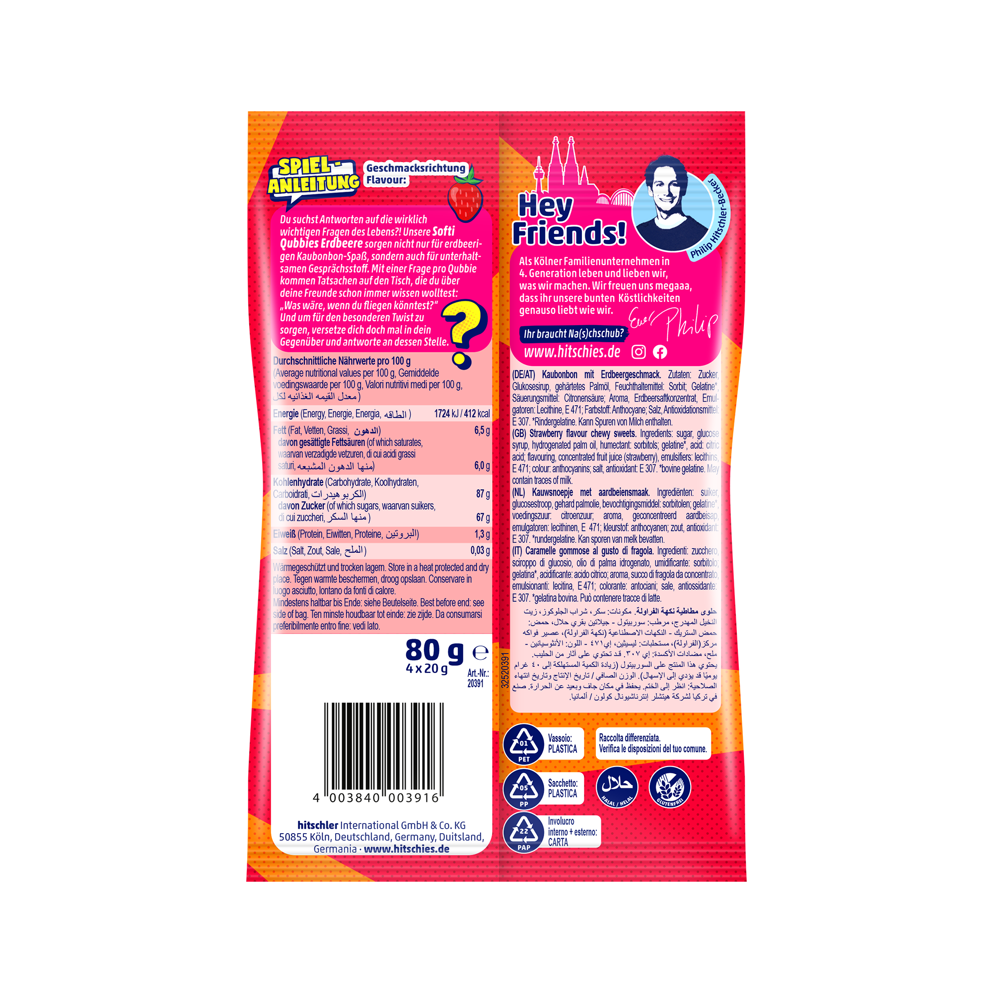 hitschies Kaubonbon Softi Qubbies Erdbeere